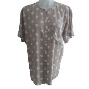 St Michael Vintage Tan White Polka Dot Blouse***